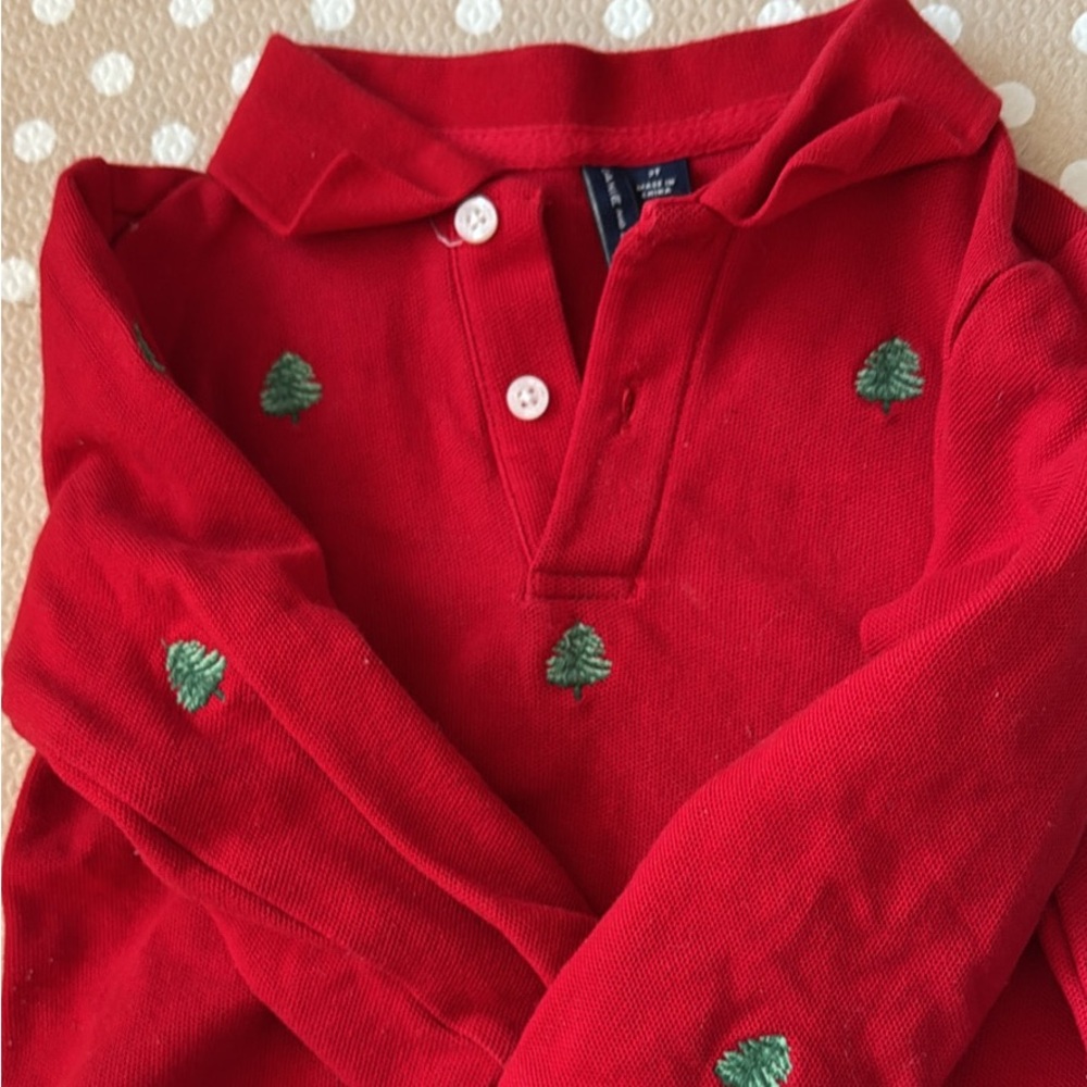 Janie and Jack Red Polo with Green Embroidery